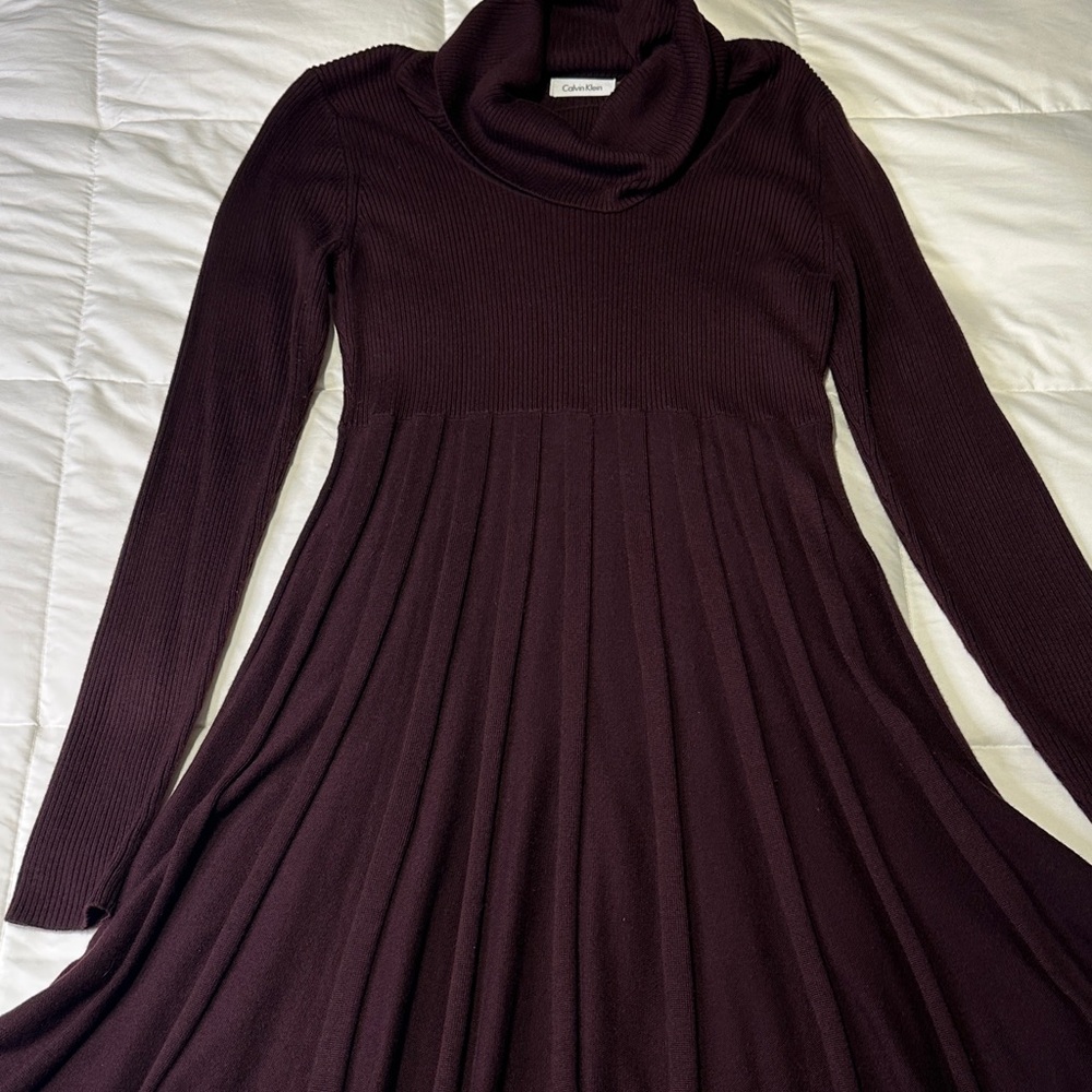 Calvin Klein Long Sleeve Dress in Deep Burgundy